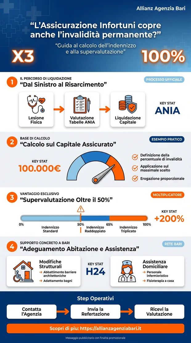 Infografica invalidita permanente: massimali, diaria e capitale Allianz - Agenzia Bari